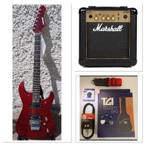 LEVIN LE84-TBK Electric Guitar Package in High-Glo Trans Burgundy