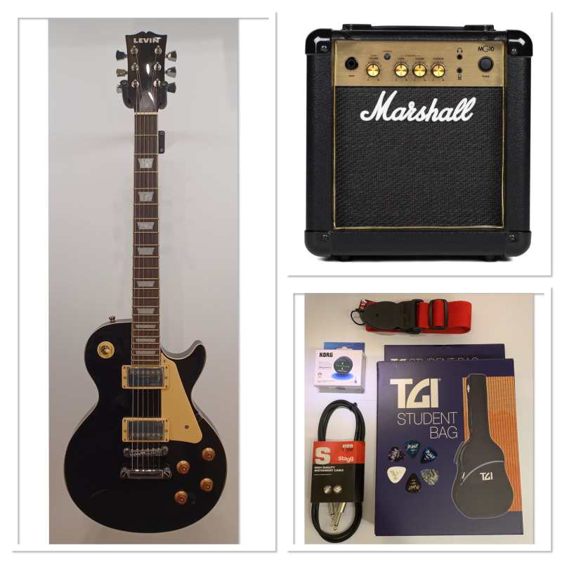 Levin LE58-BK Electric Guitar Package in High-Glo Black