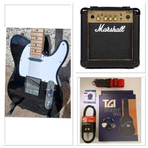 Levin LE51-BK Electric Guitar Package in High-Glo Black