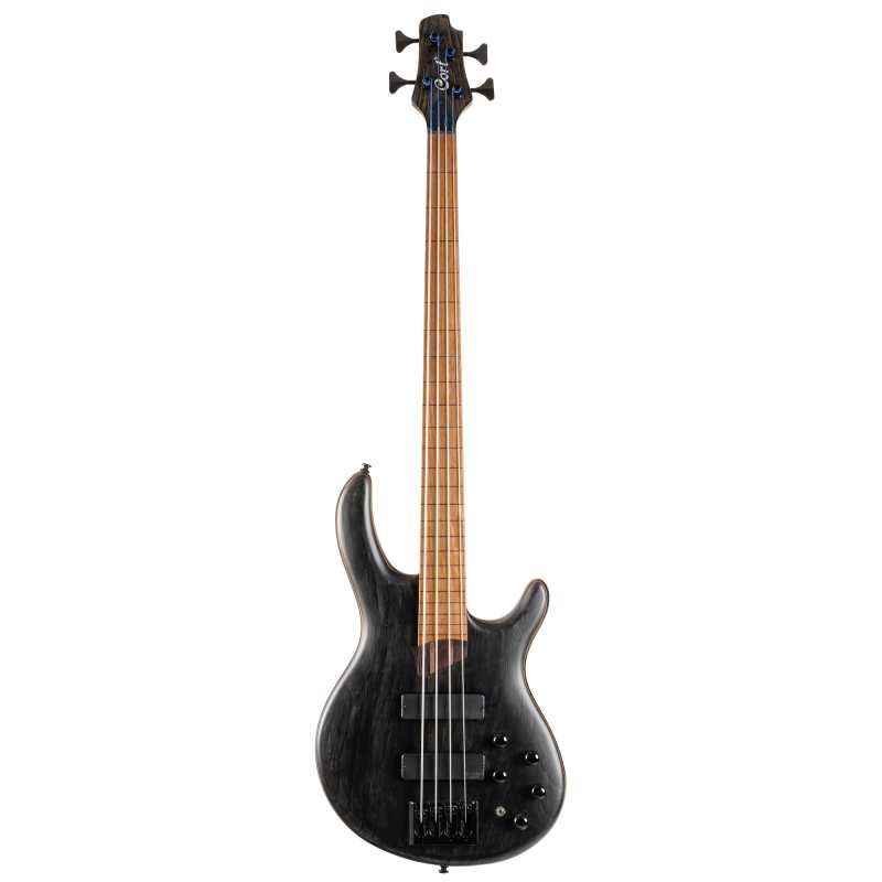 Cort B4 Element Fretless Bass Guitar, Open Pore Trans Black - Image 2