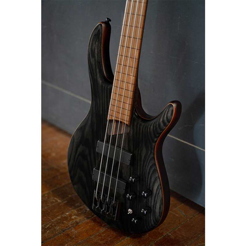 Cort B4 Element Fretless Bass Guitar, Open Pore Trans Black - Image 5