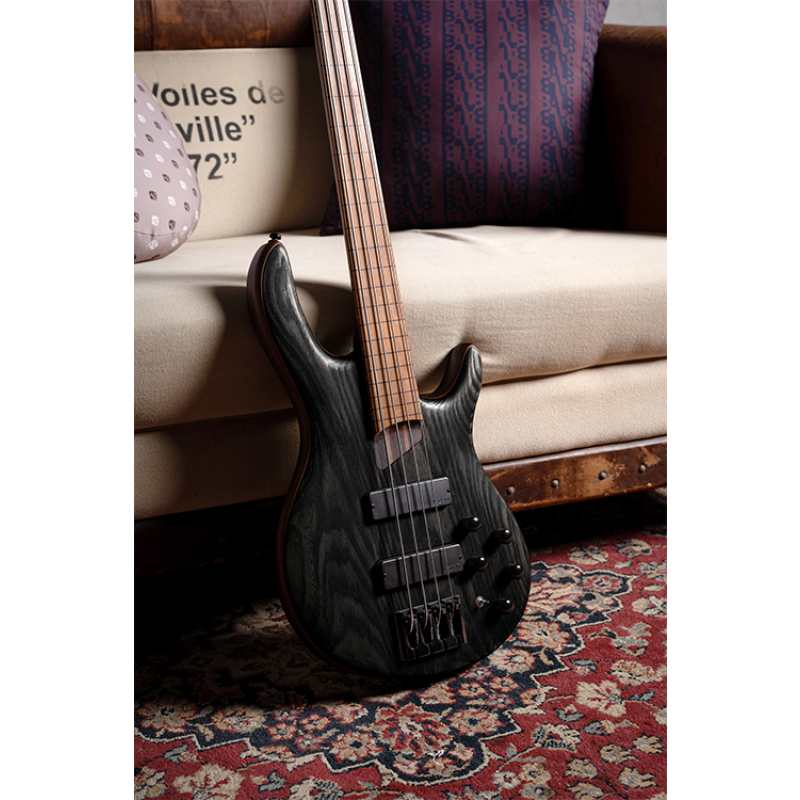 Cort B4 Element Fretless Bass Guitar, Open Pore Trans Black - Image 4