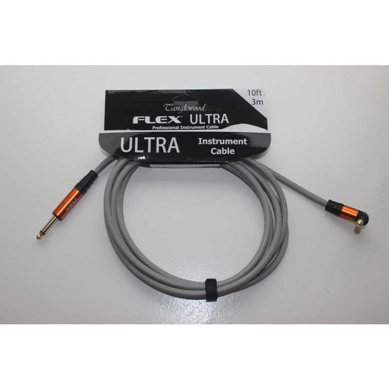 Tanglewood Flex Ultra 10ft (3 metre) Guitar / Instrument Cable in Storm Grey with Straight Jack to Angled Jack (FX3-SG-A)