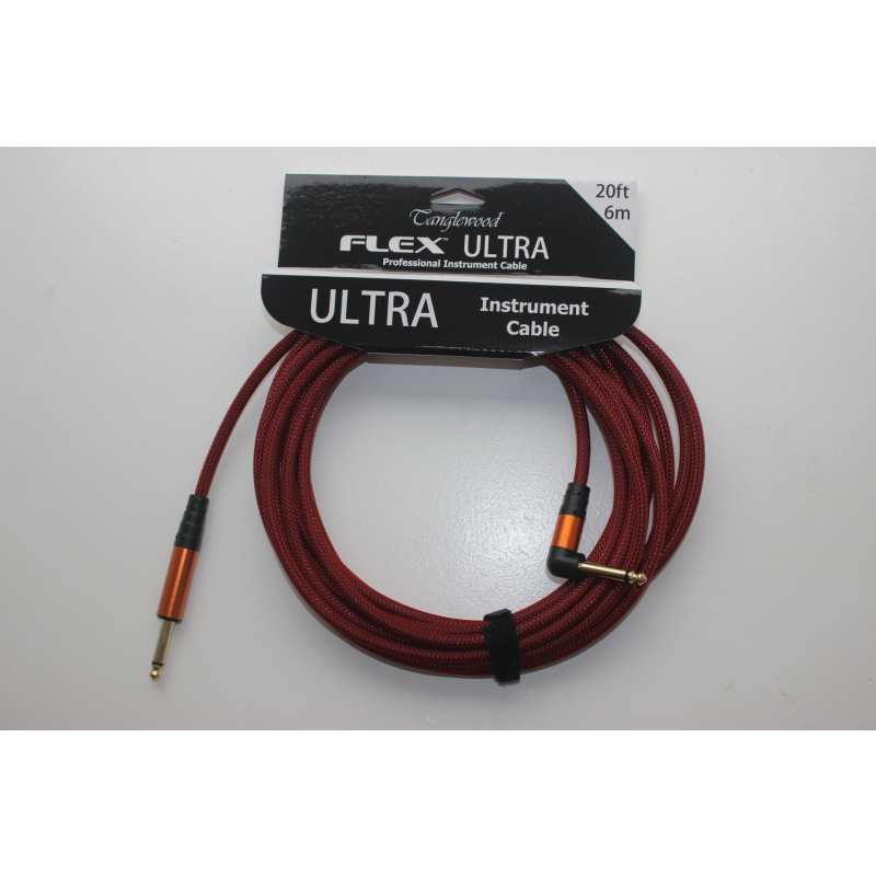 Tanglewood Flex Ultra 20ft (6 metre) Guitar / Instrument Cable in Merlot with Straight Jack to Angled Jack (FX6-M-A)