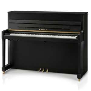 New Kawai E200 Studio ATX3-L Anytime 114cm Tall Upright Piano in Ebony Satin Black (can be played silently with headphones) Made in Indonesia.