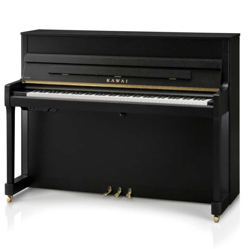New Kawai E200 Studio ATX3-L Anytime 114cm Tall Upright Piano in Ebony Satin Black (can be played silently with headphones) Made in Indonesia.