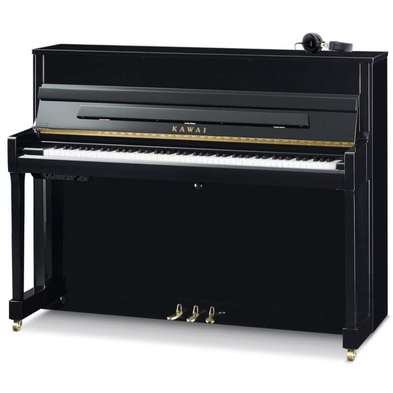 New Kawai K200 ATX4 Anytime 114cm Tall Upright Piano in Polished Ebony Black (can be played silently with headphones) Made in Indonesia.