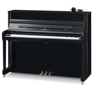 New Kawai K200SL ATX4 Anytime 114cm Tall Upright Piano in Polished Ebony Black with Chrome Fittings (can be played silently with headphones) Made in Indonesia.
