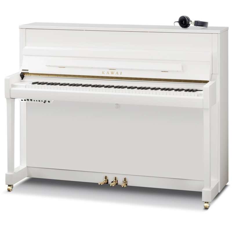 New Kawai K200SL ATX4 Anytime 114cm Tall Upright Piano in Polished White with Chrome Fittings (can be played silently with headphones) Made in Indonesia.