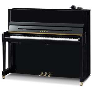 New Kawai K300 ATX4 Anytime 122cm Upright Piano in Polished Ebony Black (can be played silently with headphones) Made in Indonesia.