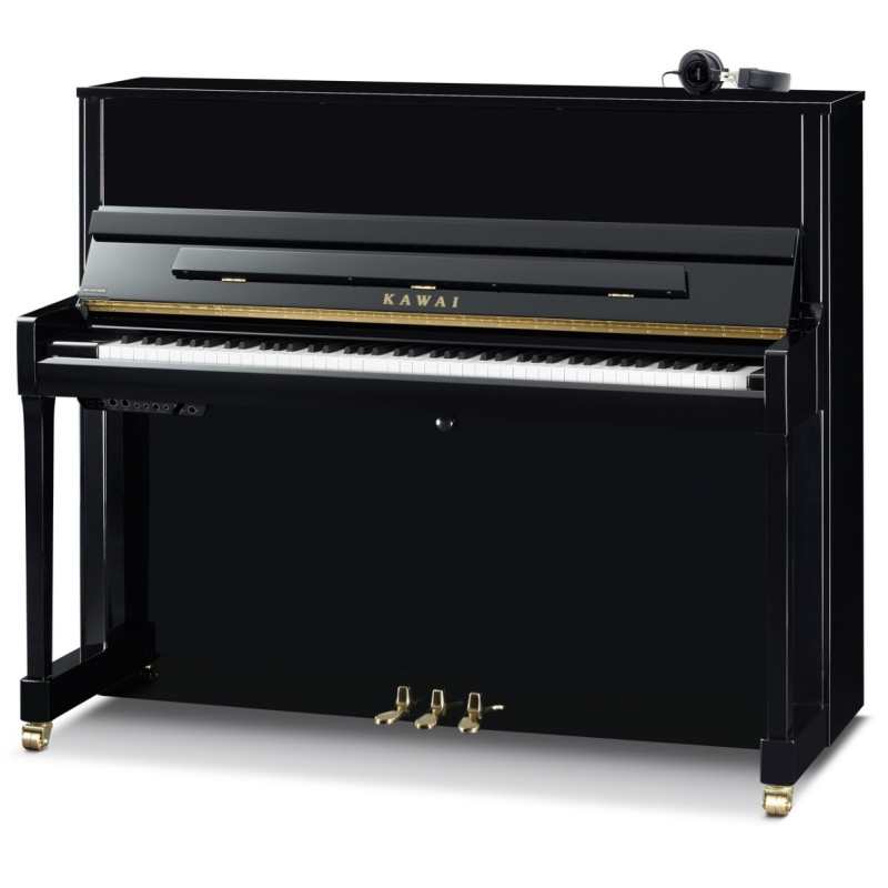 New Kawai K300 ATX4 Anytime 122cm Upright Piano in Polished Ebony Black (can be played silently with headphones) Made in Indonesia.