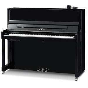 New Kawai K300SL ATX4 Anytime 122cm Tall Upright Piano in Black with Chrome Fittings (can be played silently with headphones). Made in Indonesia.