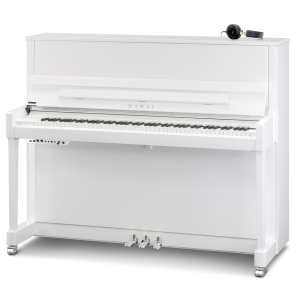 New Kawai K300SL ATX4 Anytime 122cm Tall Upright Piano in White with Chrome Fittings (can be played silently with headphones). Made in Indonesia.
