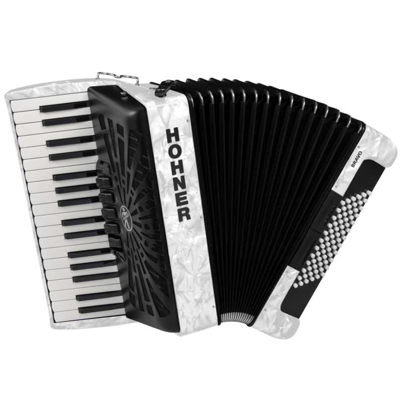 Hohner Bravo III 72 Bass Accordion in White with Bag & Straps (A16612)
