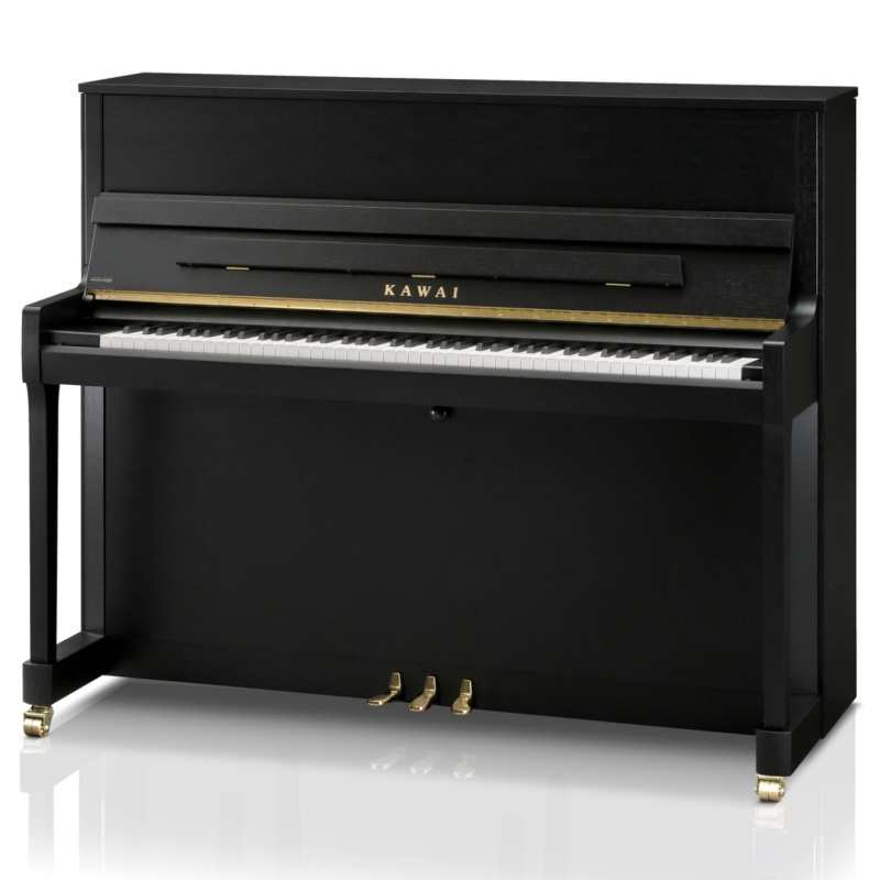 New Kawai E300 Studio Upright Piano in Ebony Satin Black (122cm) Made in Indonesia.