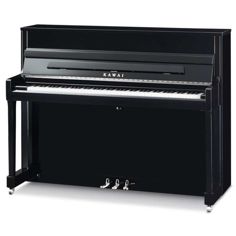 New Kawai K200SL Upright Piano in Ebony Polished Black with Chrome Fittings (114cm) Made in Indonesia.