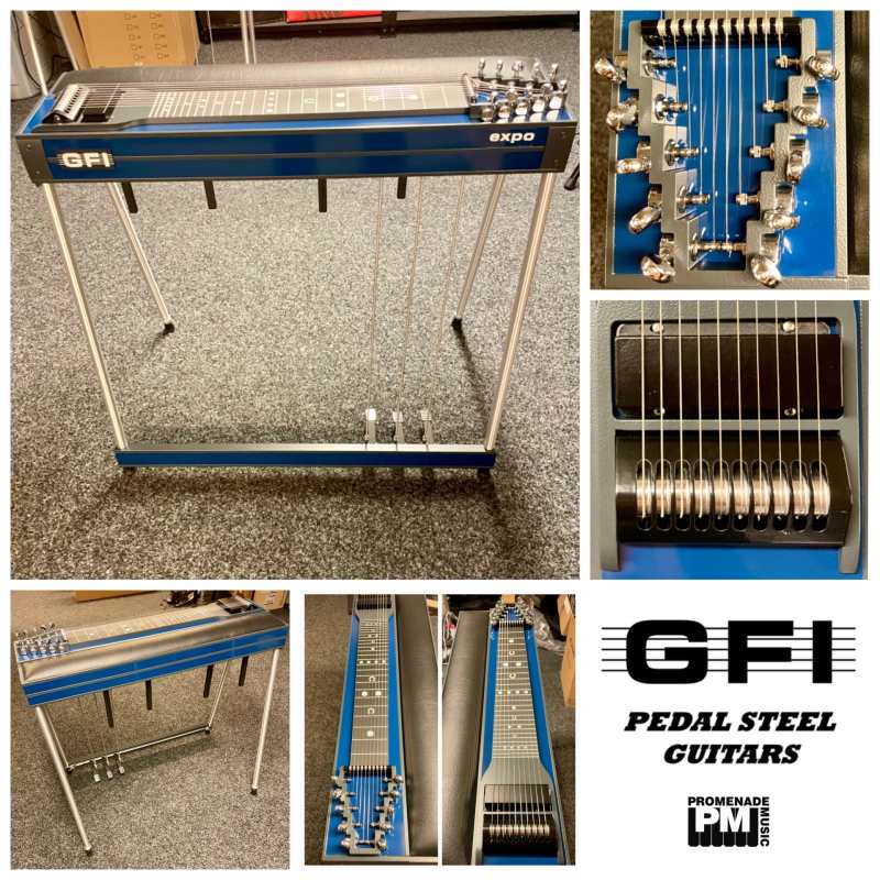 Blue GFI S10PE Expo Model Pedal Steel Guitar with Pad and Hardcase [10-string Single Neck with 3 Pedals & 4 Knee Levers - Made in USA]