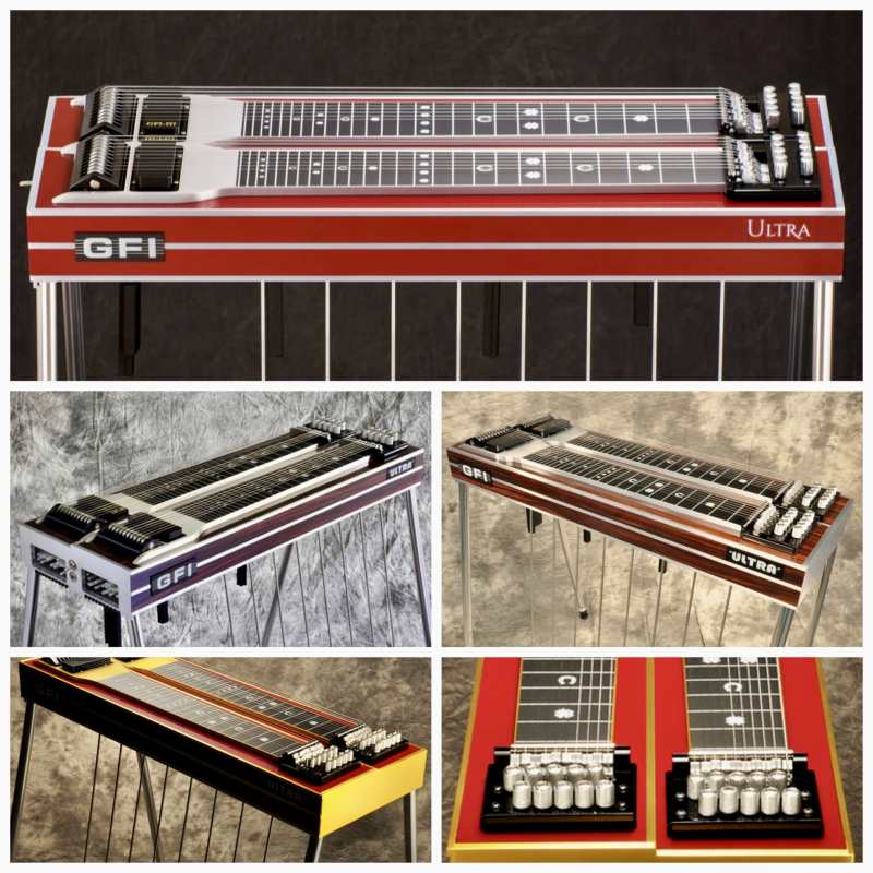 Special Order – GFI Keyless Ultra D10KU Double Neck 10-string Pedal Steel Guitar with 8 Pedals, 5 Knee Levers, and Hardcase