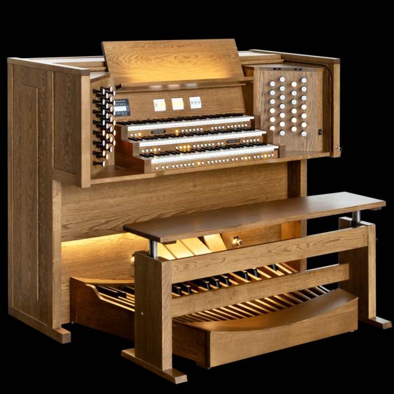 Content Cantate 354R Digital Classical Organ in Dark Oak Finish with 3-manuals, 54 Drawstops and 32-note Radiating Concave Pedalboard & Bench - Image 3