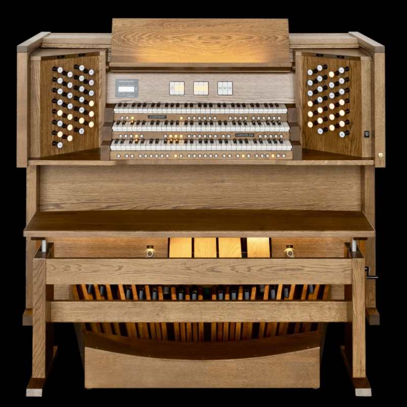 Content Cantate 354R Digital Classical Organ in Dark Oak Finish with 3-manuals, 54 Drawstops and 32-note Radiating Concave Pedalboard & Bench - Image 4