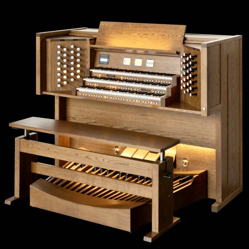 Content Cantate 354R Digital Classical Organ in Dark Oak Finish with 3-manuals, 54 Drawstops and 32-note Radiating Concave Pedalboard & Bench - Image 5