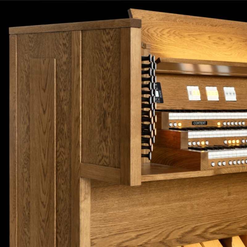 Content Cantate 354R Digital Classical Organ in Dark Oak Finish with 3-manuals, 54 Drawstops and 32-note Radiating Concave Pedalboard & Bench - Image 6