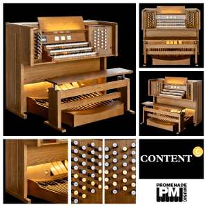 Content Cantate 354R Digital Classical Organ in Dark Oak Finish with 3-manuals, 54 Drawstops and 32-note Radiating Concave Pedalboard & Bench