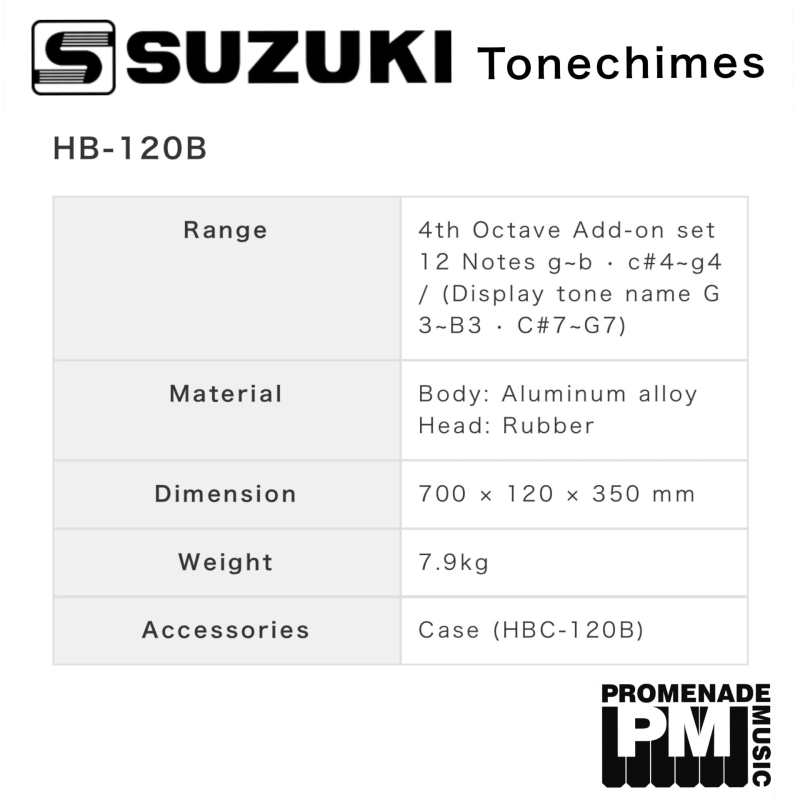 Suzuki HB120B 4th-octave Chromatic Tonechimes Extension Set with Hardcase to go with Suzuki HB250 and HB120A ..... 12-notes, in two 1/2-octaves, from b3 down to g3 and c#7 up to g7 [hb-120b] - Image 6