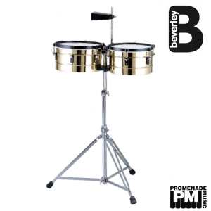 Beverley TIM-21 Timbales Set ..... 14" x 6.5" and 15" x 6.5" brass tunable shells with cowbell and double braced stand [TIM21]