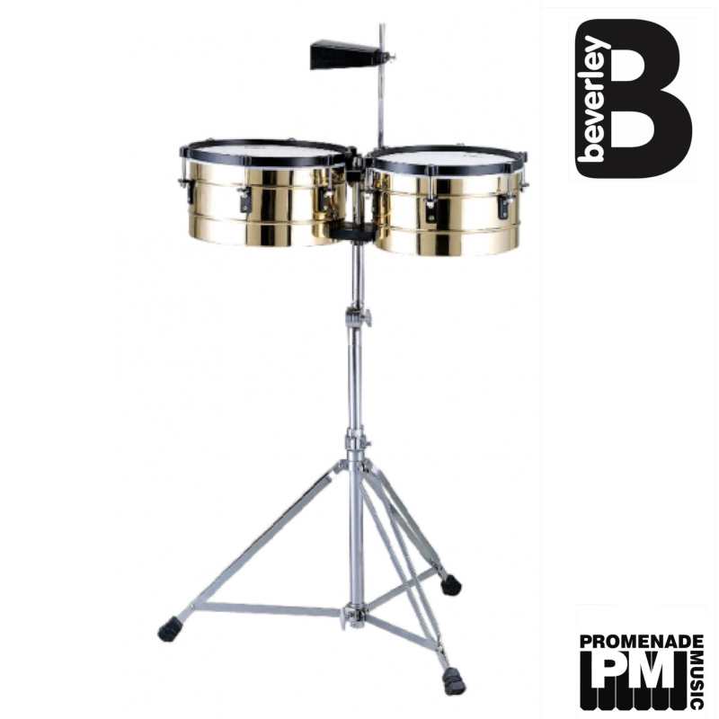 Beverley TIM-21 Timbales Set ..... 14" x 6.5" and 15" x 6.5" brass tunable shells with cowbell and double braced stand [TIM21]