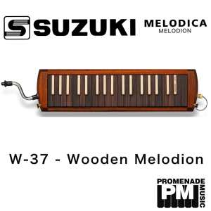 Suzuki W-37 Wooden Melodion ..... alto pitch melodica with mahogany cover, 37-keys of walnut and beech, phosphor bronze reeds, 3 mouthpieces and soft case [W37 Kenhamo]