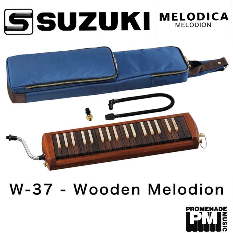 Suzuki W-37 Wooden Melodion ..... alto pitch melodica with mahogany cover, 37-keys of walnut and beech, phosphor bronze reeds, 3 mouthpieces and soft case [W37 Kenhamo] - Image 2