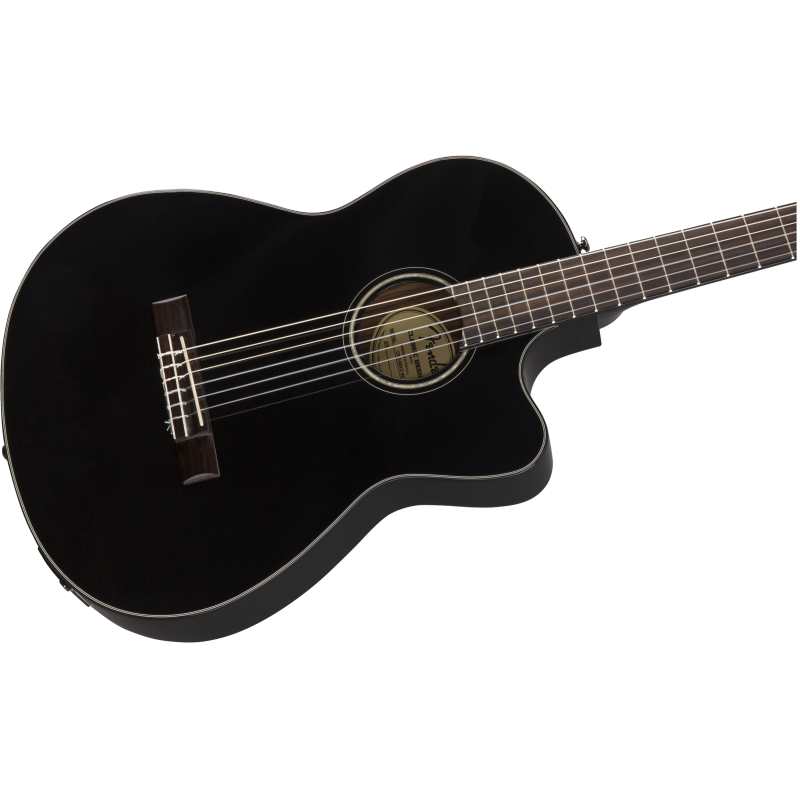 Fender CN-140SCE Nylon Thinline, Walnut Fingerboard, Black w/Case (CN140SCE) - Image 7