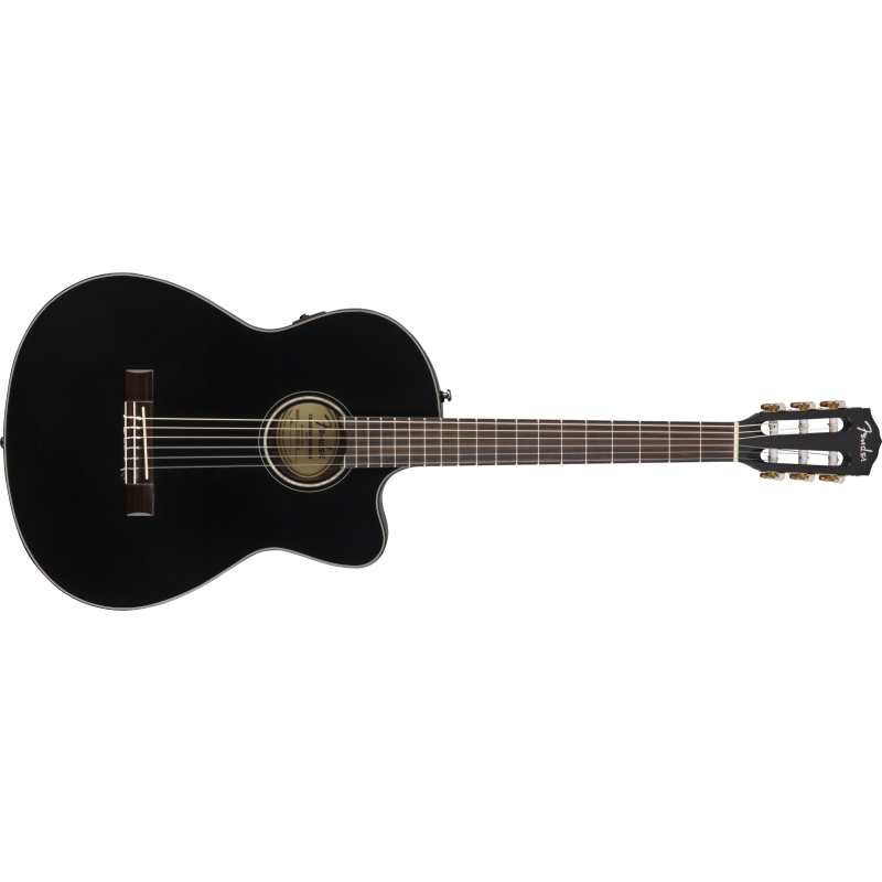 Fender CN-140SCE Nylon Thinline, Walnut Fingerboard, Black w/Case (CN140SCE) - Image 2