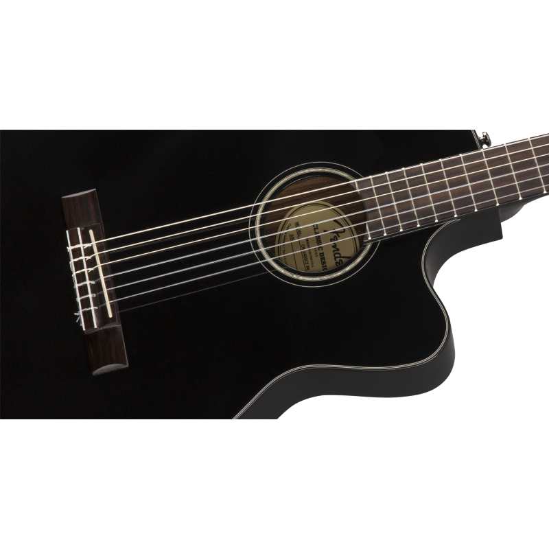 Fender CN-140SCE Nylon Thinline, Walnut Fingerboard, Black w/Case (CN140SCE) - Image 4