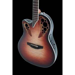 Ovation E-Acoustic Guitar Celebrity Elite Plus Mid Cutaway, Ruby Burst, Lefthanded