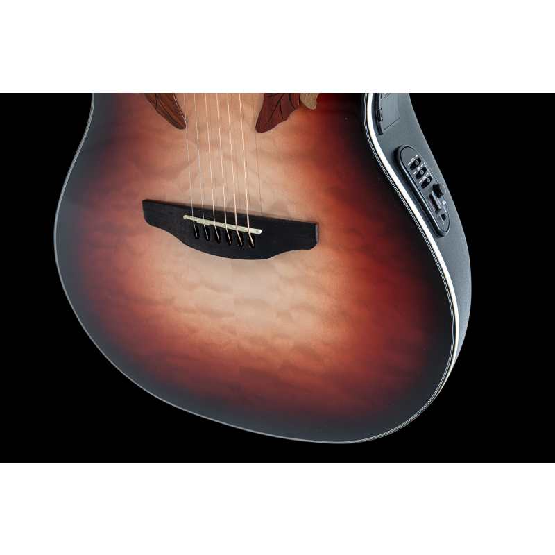 Ovation E-Acoustic Guitar Celebrity Elite Plus Mid Cutaway, Ruby Burst, Lefthanded - Image 2
