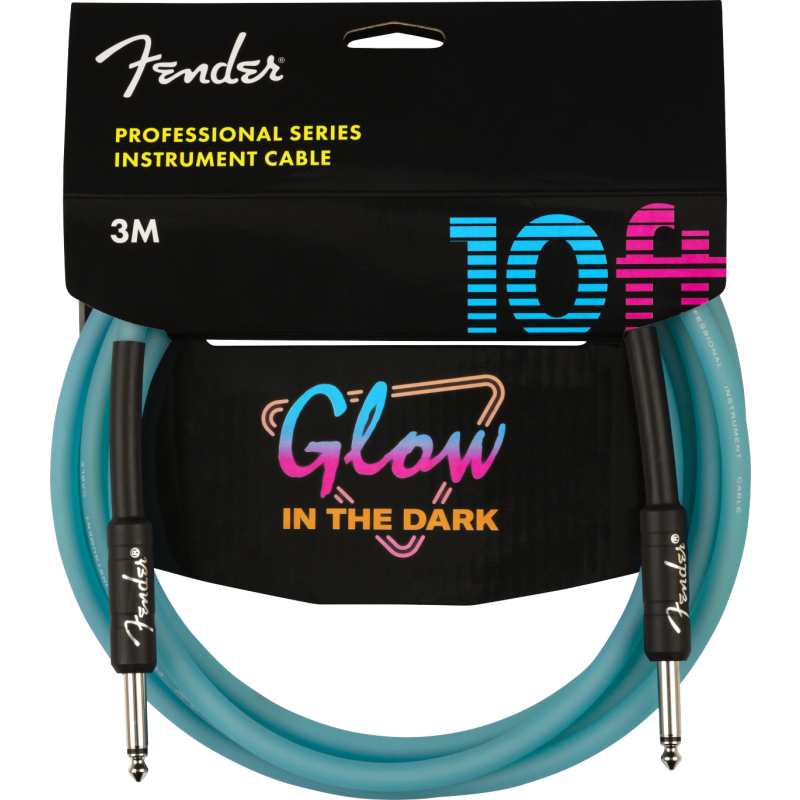 Fender Professional Glow in the Dark Cable, Blue, 10ft (3M) - LAST ONE!